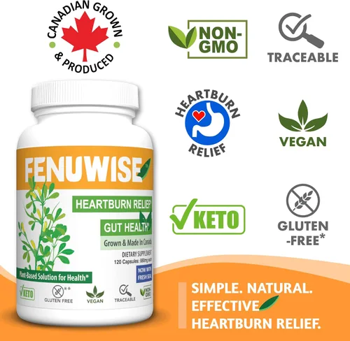 Vista 5 de Suplemento de cápsula de fibra natural de fenogreco para alivio del ácido - Suplemento dietético vegano premium que apoya la salud digestiva, 120
