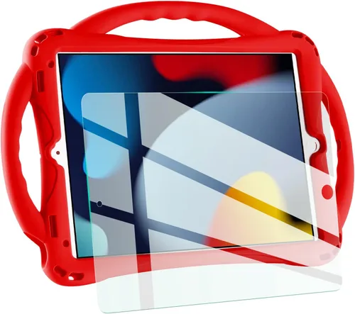Vista 9 de TopEsct Funda infantil para iPad de 10.2 pulgadas, funda de silicona a prueba de golpes con protector de pantalla de vidrio templado y correa, Negro