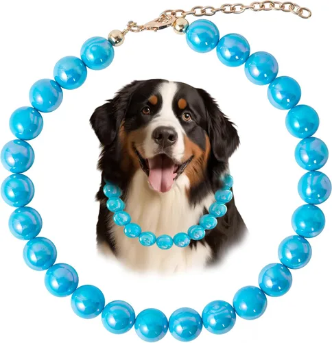 Vista 6 de Collar de perlas con cuentas para perro, hecho a mano, collar de perro elegante con campana, joyería para perros pequeños y cachorros