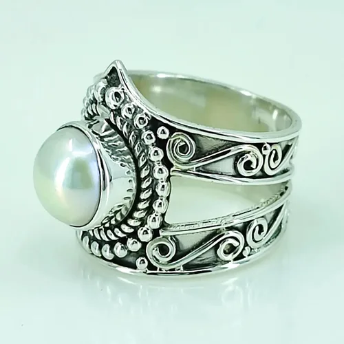 Vista 9 de Navya Craft Anillo de perlas, anillo de promesa de plata de ley 925 para mujer, perla de agua dulce natural, piedras preciosas redondas hechas a