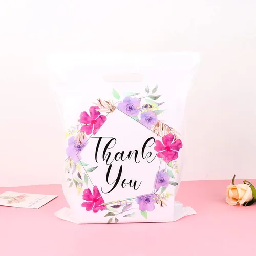 Vista 8 de POPGIFTU Bolsas de agradecimiento florales con asas, bolsa de plástico de 12 x 15 pulgadas, paquete de 100 – Boutique, regalo, recuerdo de fiesta