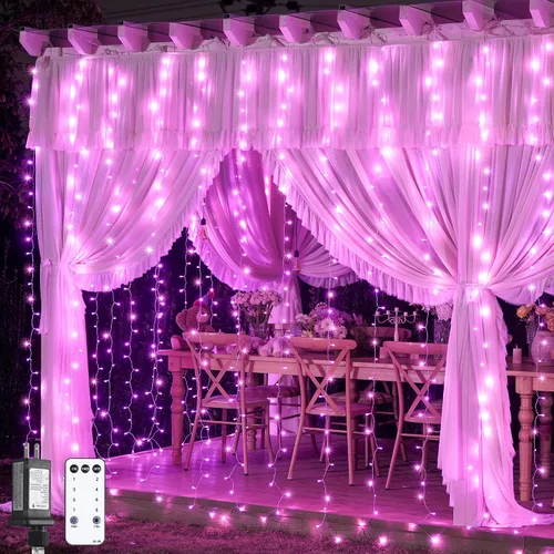 Vista 20 de JMEXSUSS 200 luces LED de cortina rojas, blancas y azules, 6.5 pies x 6.5 pies, 4 de julio, luces USB enchufables, 8 modos patrióticos de cortina