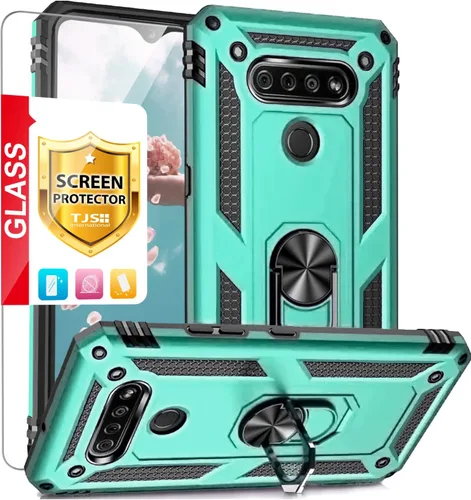 Vista 11 de TJS - Funda para teléfono LG K51, funda para teléfono LG Q51, funda para teléfono LG Reflect (negro) with Tempered Glass Screen Protector Metal