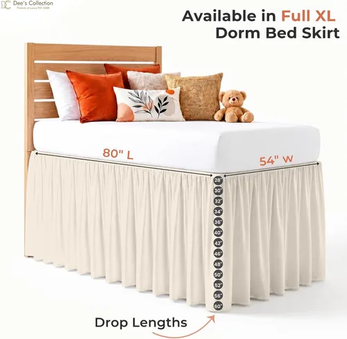Vista 95 de Dorm Ruffle Twin XL 28" Drop Extra Long BedSkirt, Premium Brushed Microfiber Tailored Drop, Put On Elastic Long Dust Ruffle, Split Corner, Bedroom