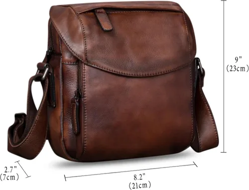 Vista 5 de IVTG Bolso de mensajero de cuero genuino para hombre, bolso de hombro cruzado, bolso casual para el trabajo, negocios, diario