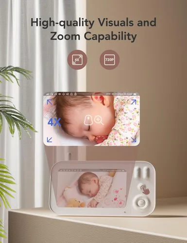Vista 4 de nooie Monitor de bebé con cámara, monitor de video para bebés de 5 pulgadas con batería recargable de 10 horas, HD 720P y visión nocturna, canción