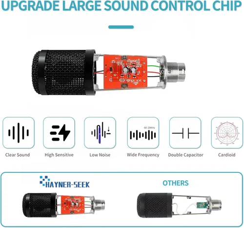 Vista 3 de Paquete de equipo de podcast de micrófono de condensador de micrófono de estudio con cable XLR de audio de 0.138 in