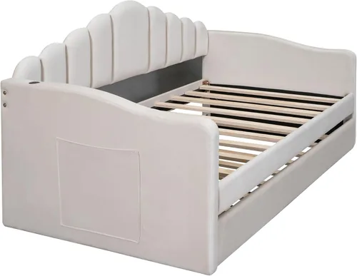 Vista 8 de Bellemave Cama diurna tamaño twin con nido para adultos, niños, niñas, adolescentes, camas diurnas con nido para sala de estar, terciopelo, beige
