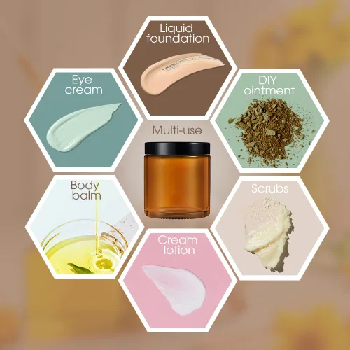 Vista 3 de Tarro de vidrio ámbar con tapas, Tecohouse tarros de vidrio de 4 oz, 2 oz y 1 oz con tapas y calcomanías, recipientes de viaje reutilizables