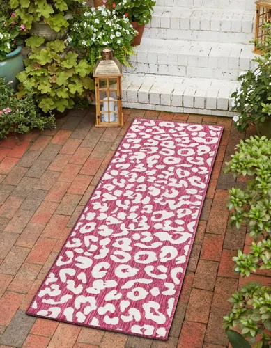 Vista 43 de Unique Loom colección Outdoor Safari Alfombra para exteriores - Leopardo (13' redonda, azul/gris)