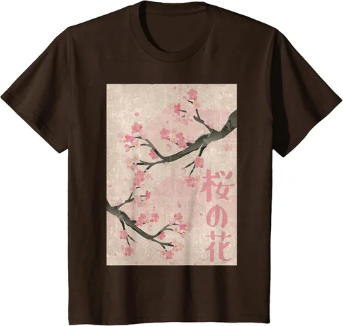 Vista 85 de Cherry Blossom Japanese Vintage Woodblock Japan Pink Sakura T-Shirt Asphalt Grey