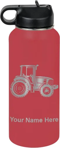 Vista 38 de LaserGram Botella de agua personalizada, tractor agrícola, acero inoxidable de doble pared aislada al vacío con popote superior, regalo grabado