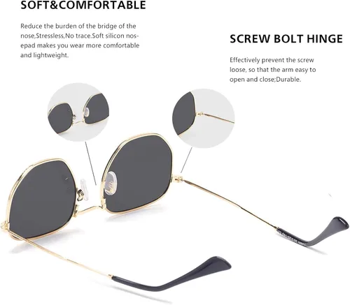 Vista 2 de Hipster - Lentes de sol polarizados hexagonales para hombre y mujer diseño geométrico cuadrados pequeños marco de metal vintage gafas de sol retro