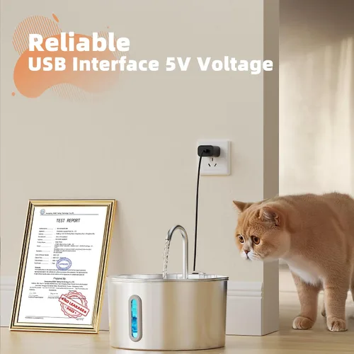Vista 6 de Fuente de agua para gatos de acero inoxidable: Fuente para gatos de 2,2 L para beber - Fuente de agua automática para mascotas para gatos