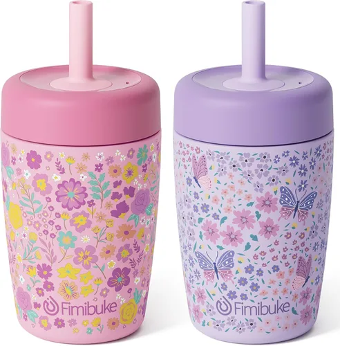 Vista 16 de Fimibuke Vasos para niños y niños pequeños a prueba de derrames, 12 onzas, vasos entrenadores con aislamiento para niños y niñas, vaso con popote
