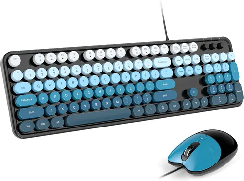 Vista 12 de Dilter Combo de teclado y mouse con cable, teclados de máquina de escribir de tamaño completo de 104 teclas, teclado de oficina USB con teclado