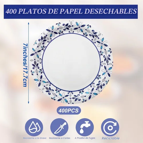 Vista 3 de FillTouch - Paquete de 400 platos de papel desechables de 7 pulgadas, hojas