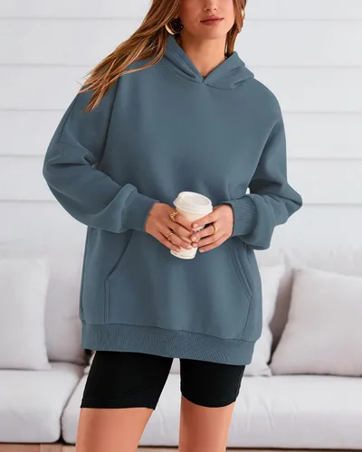Vista 2 de BTFBM Sudaderas con capucha de gran tamaño para mujer, sudadera con capucha de forro polar, casual, manga larga, suéter de otoño e invierno, moda