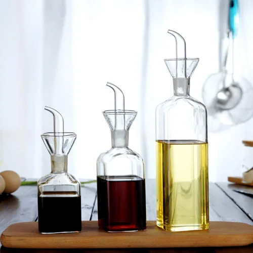 Vista 5 de LandHope Botella de aceite de vidrio dispensador de aceite de oliva, dispensador de medición de vinagre de aceite de cocina con boquilla para cocina
