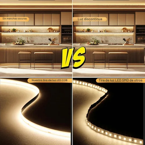 Vista 3 de Kit de tira de luces LED COB de color blanco cálido regulable de 16.4 pies con control remoto RF y fuente de alimentación UL 12V 3000K CRI93+ sin