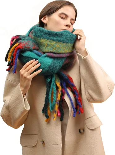 Vista 17 de Bufanda cálida para mujer, colorida y suave, cómoda, elegante chal de pashmina para clima frío, bufanda larga de moda, borla de coleta