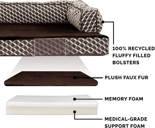 Vista 3 de Furhaven Pet – Sofá de felpa ortopédica para perro, cama con forma de L, tumbona ergonómica con contorno de cuna, cama para perros y gatos, varios