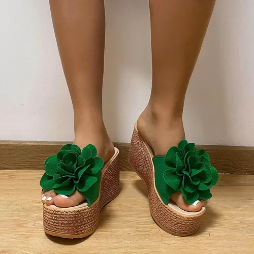 Vista 3 de Pantuflas para mujer, para interiores y exteriores, para mujer, con puntera abierta, para mujer, zapatos de casa, pantuflas de viaje (verde, 6.5-7)