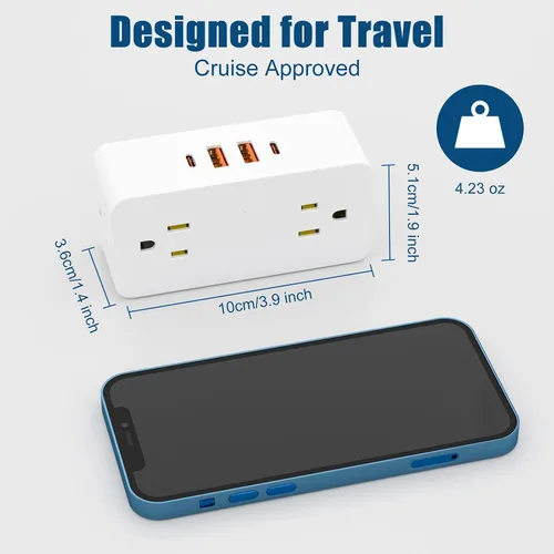 Vista 2 de Extensor de salida de protección contra sobretensiones con enchufe giratorio, extensor de salida de enchufe múltiple con 4 divisores y 2 puertos USB
