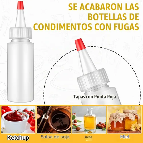 Vista 4 de Xinnun 80 botellas de plástico de 4 onzas para condimentos con tapas de punta roja, botella dispensadora redonda vacía recargable para líquidos