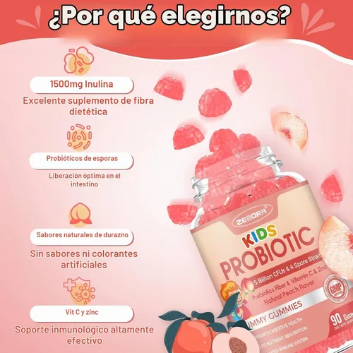 Vista 4 de ZEBORA Gomitas de fibra probiótica para niños, 5 mil millones de UFC, 45