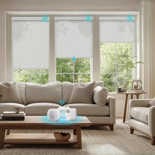 Vista 18 de Persianas motorizadas con control remoto, persianas enrollables opacas completas, funcionan con Homekit Alexa y Google Assistant, persianas solares