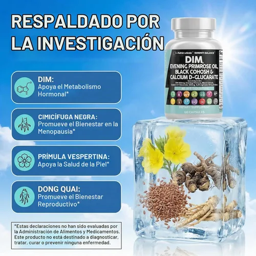 Vista 3 de Clean Nutraceuticals DIM Evening Primrose Black Cohosh Calcio D-Glucarato Sulforafano Extracto de semilla de lino – Vitaminas de apoyo hormonal