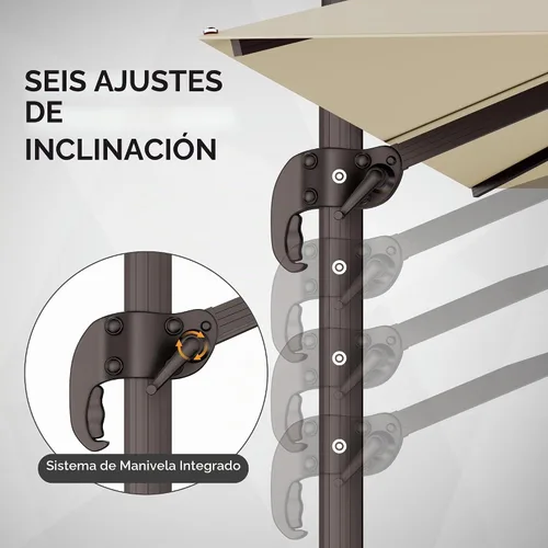 Vista 5 de Sombrilla voladiza para patio, 9 x 12 pies, sombrilla giratoria Beige