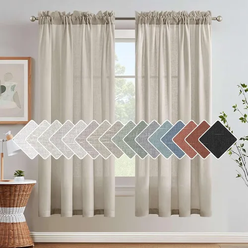 Vista 29 de H.VERSAILTEX Cortinas texturizadas de lino con filtro de luz para sala de estar, tratamiento de ventanas, cortinas naturales y duraderas