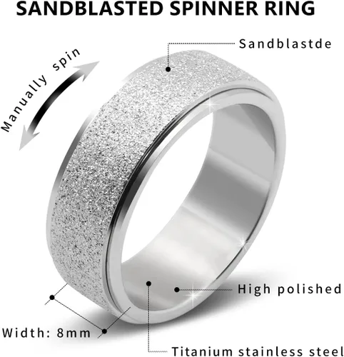 Vista 4 de Anillo giratorio antiestrés para mujeres y hombres, anillo de ansiedad de acero inoxidable para hombre, anillos de pulgar de 0.315 in de ancho