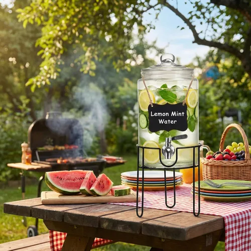 Vista 8 de Dispensador de bebidas de 1 galón con soporte, dispensadores de bebidas para fiestas, Navidad, dispensador de bebidas con grifo 100% a prueba