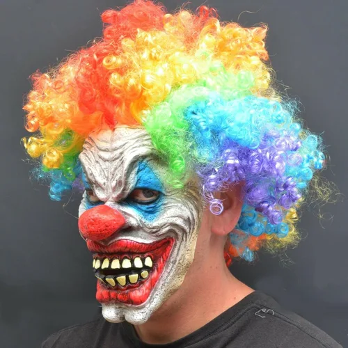 Vista 4 de Acid Tactical Máscara de payaso de Halloween aterradora con pelo, fiesta de disfraces, cosplay, payaso de pelo arcoíris