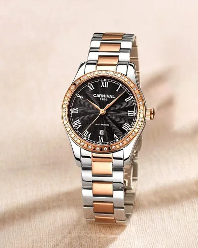 Vista 3 de Reloj mecánico automático para mujer Carnival con banda de acero inoxidable