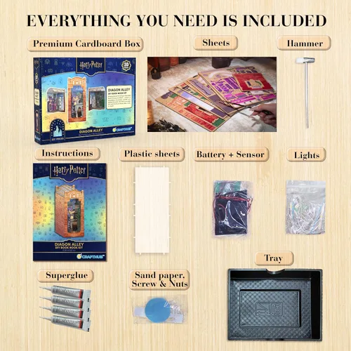 Vista 6 de Harry Potter Diagon Alley Book Nook Kit – Rompecabezas de madera 3D de bricolaje con luces LED Decoración de estantería de bricolaje Mundo