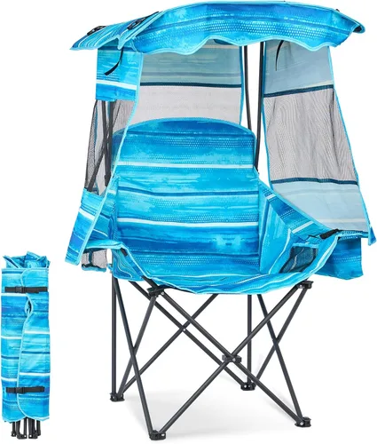 Vista 10 de DoCred Silla de playa con toldo plegable, portátil y plegable, con bolsa enfriadora y soporte para tazas, tumbonas de playa reclinables