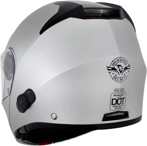 Vista 9 de Milwaukee Helmets H7010 Flat Grey Mayday Modular Casco de motocicleta inalámbrico de cara completa - Stream Music-Llamadas telefónicas