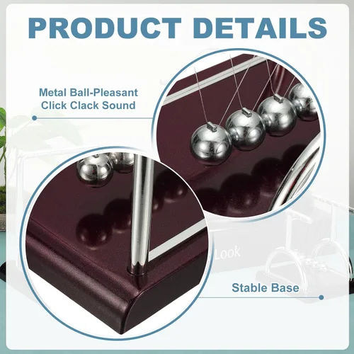 Vista 3 de PATIKIL Newtons Cradle Pendulum 5 bolas de equilibrio de Newton's Cradle, juguetes de escritorio, bola de gravedad, divertida para juguetes