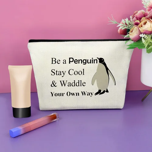 Vista 2 de Sazuwu Regalos para amantes de los animales, bolsa de maquillaje para mujer, Sé un pingüino, mantente fresco y camina a tu manera