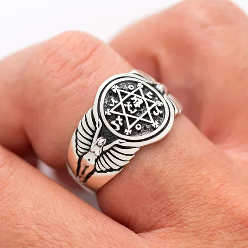 Vista 4 de Anillo de plata de ley 925 con sello de Salomón estrella de David Judaica