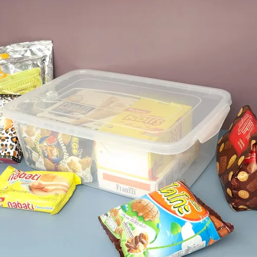 Vista 3 de Contenedores de almacenamiento de plástico de 14 cuartos de galón con tapa, caja de cierre transparente, juego de 4