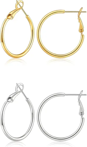 Vista 42 de Gacimy Aretes de aro de oro para mujer, aros finos chapados en oro de 14 Negro