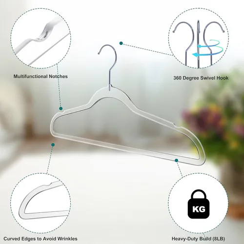 Vista 2 de Quality Hangers Perchas de plástico transparente para ropa, paquete de 50 – 17.5 pulgadas Perchas resistentes para ahorrar espacio y acrílico