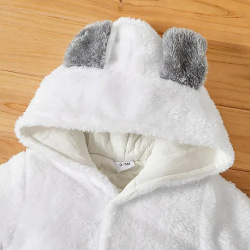 Vista 4 de Mameluco unisex de forro polar para bebé con capucha y pies para invierno para exteriores 0-18 meses