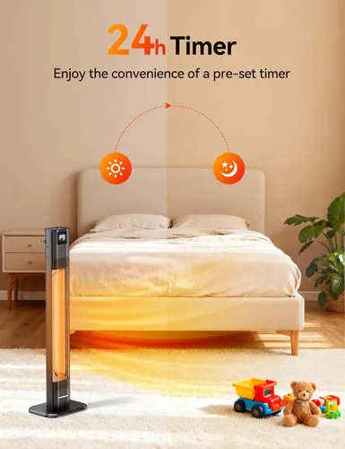 Vista 6 de VAGKRI Calentadores al Aire Libre, Calentadores de Carbono Infrarrojos para Patio con Control Remoto de 1s, 9 Niveles de Calor, Temporizador de 24H