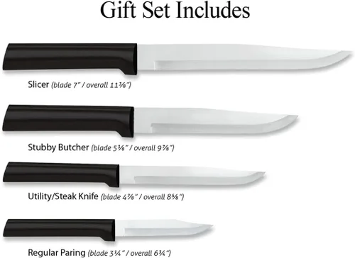 Vista 4 de Rada Juego de regalo de registro de boda de cubiertos (G204), juego de cuchillos de 4 piezas con afilador de borde rápido (R119), mango negro